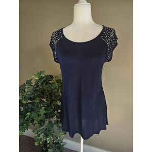 Philosophy Top Sz S Navy Studded Sleeves